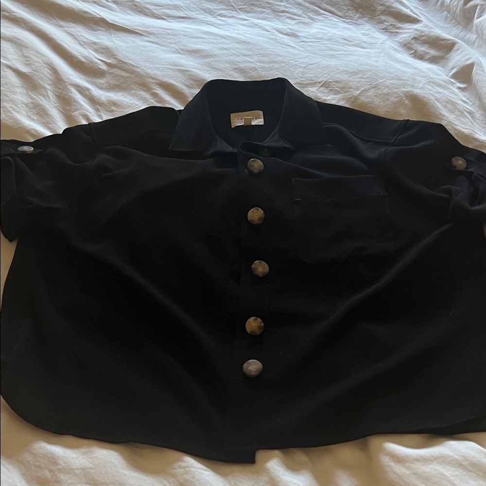 Sezane Black Button-Front Blouse